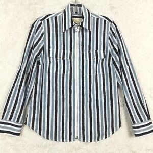 Michael Kors Womens Shirt Full Zip Roll Tab Sleeve Blue White Stripe S‎